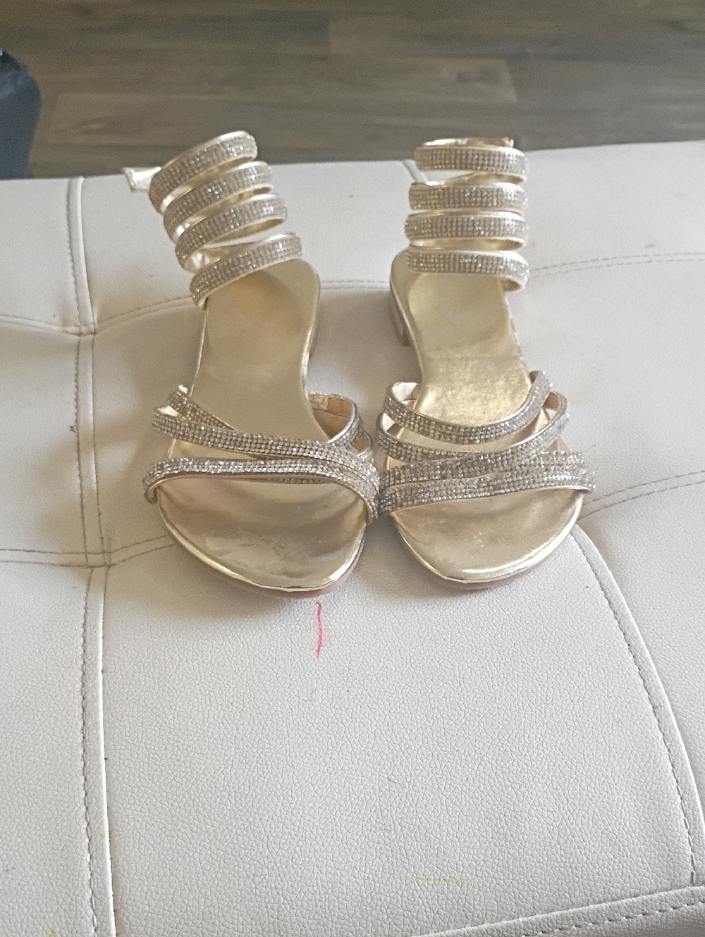 Italina Gold Rhinestone Multi-Strap Block Heel Sandals